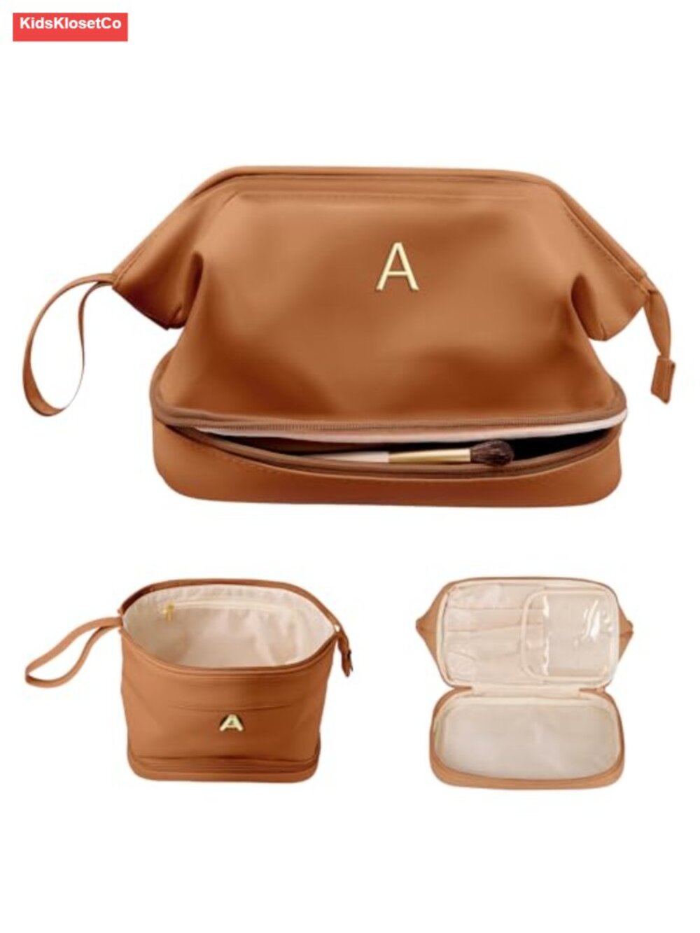 Personalized Double-Layer PU Leather Makeup Bag with Handle